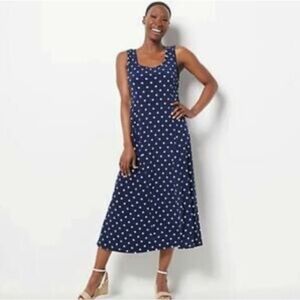 Old Navy Blue and White Sleeveless Midi Sundress